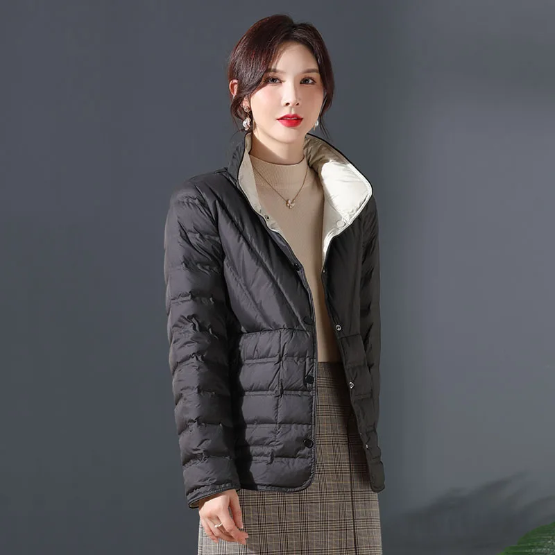 Women Winter Puffer Jacket Top Grade Ultra Lightweight  90% White Duck Down Fashion Short Down Coat Reversible Female Parkas