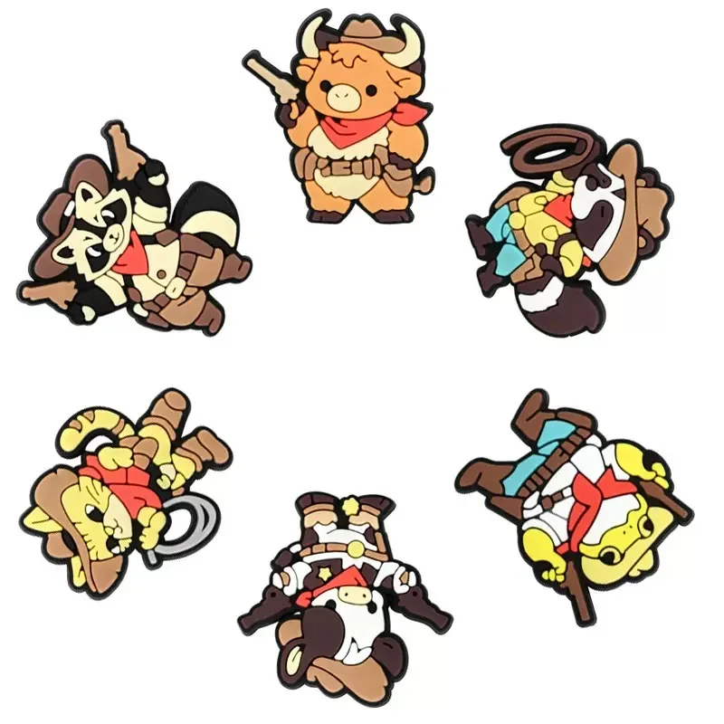 

Набор из 6 штук: мультяшные животные-ковбои, ПВХ-украшения для обуви, кнопки-пряжки, браслеты DIY, подвески для сандалий, аксессуары для обуви, подарок для вечеринки