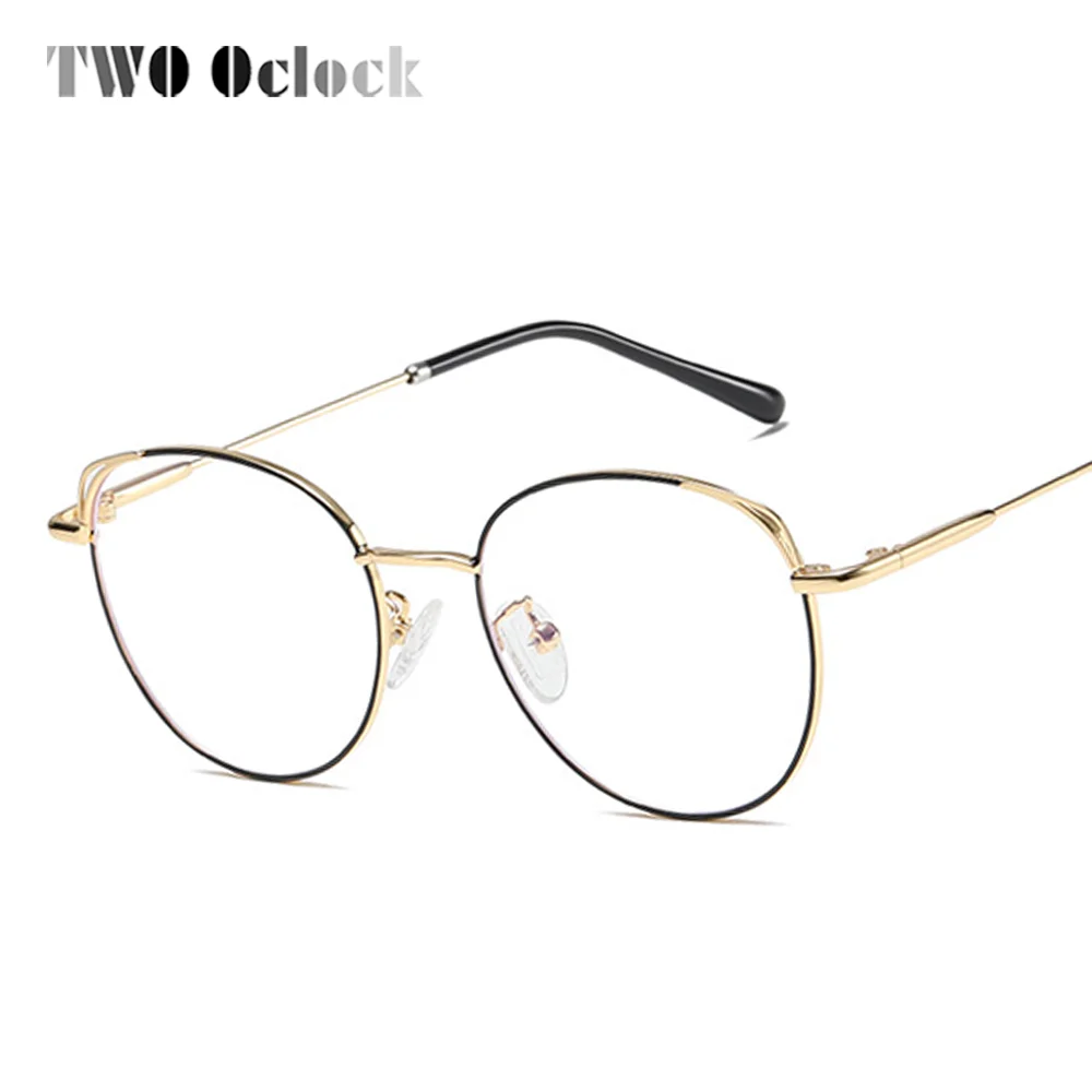 TWO Oclock Female Fashion Eyeglass Frame For Women Blue Light Protection Silver Gold Metal Rims 0 Diopter Optical Myopia Frame