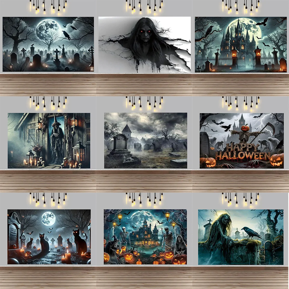 

Happy Halloween Party Decoration Backdrop Halloween A Piao Bloody Horror Ghost House Ghost Cemetery Decor Banner Party Supplies