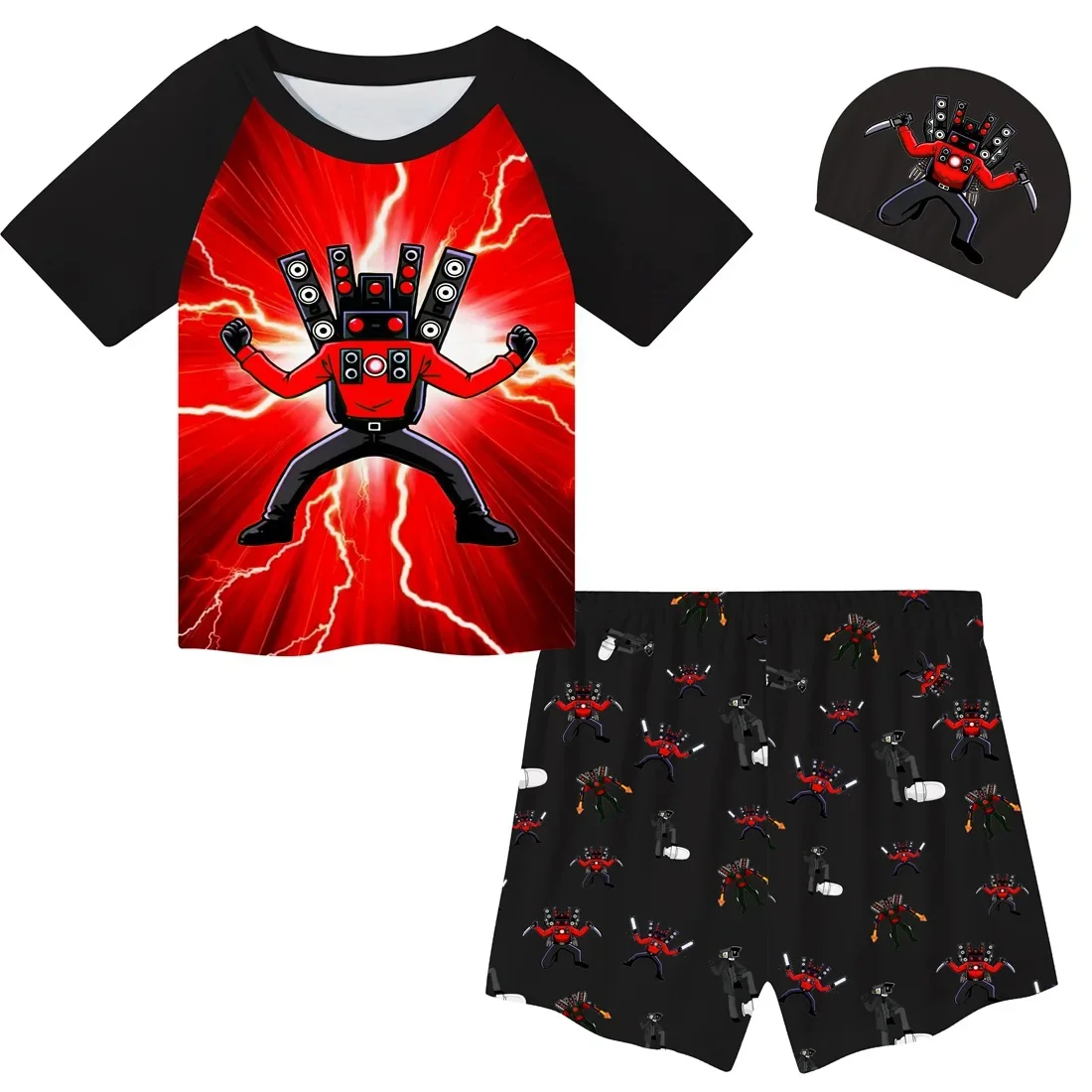 

2024 New Skibidi Toilets Vs Multiverse Peripheral Boys Quick-drying Breathable Swimsuit Three-piece Set Best Gift for Children