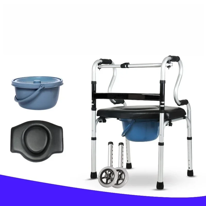 Minimalist Solid Elderly walker Aluminum alloy walking aid with potty with wheel with seat foldable