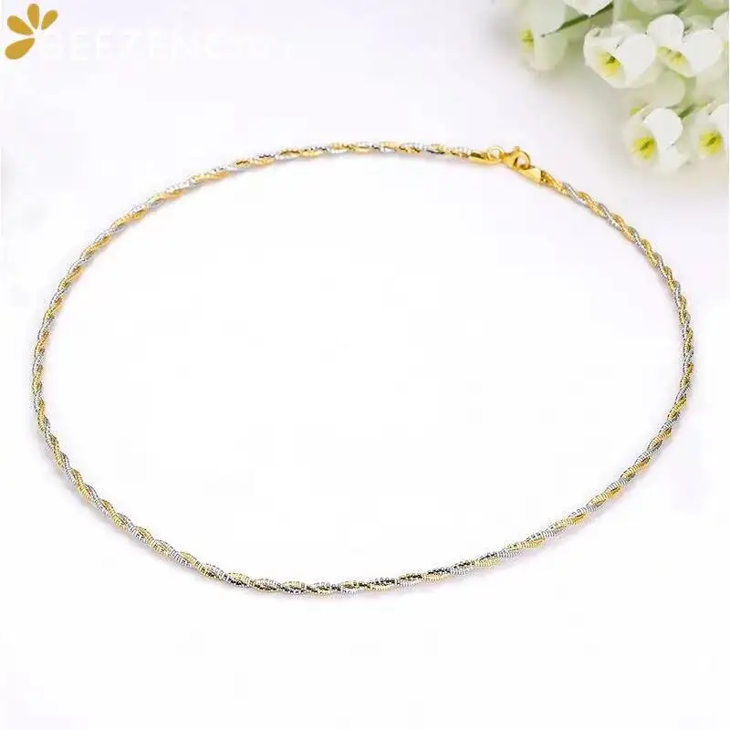 GEEZENCA Italian 925 Silver 2 Tone Double Strand Woven Necklaces For Women Two-line Twisted Torques Necklace Luxury Jewelry