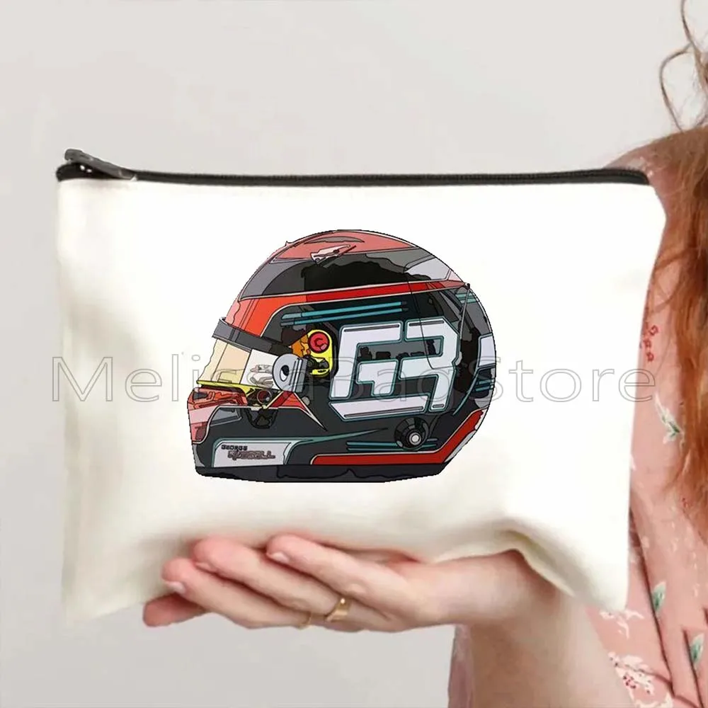 George Russell 63 F1 Helmet Sport Williams Racing Formula One Car Canvas Cosmetic Bag Makeup Toilet Bag Pencil Case Zipper Pouch