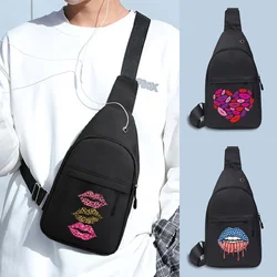 Chest Bags Men's Crossbody Bags Chest Pack with USB Charging Earphones Cable Hole Backpack Women Messenger Pouch Mouth Pattern