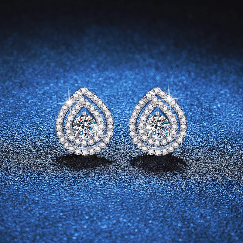 D-color women's moissanite earrings, light luxury women's 18K gold inlaid 1-carat moissanite earrings, platinum PT950 mark