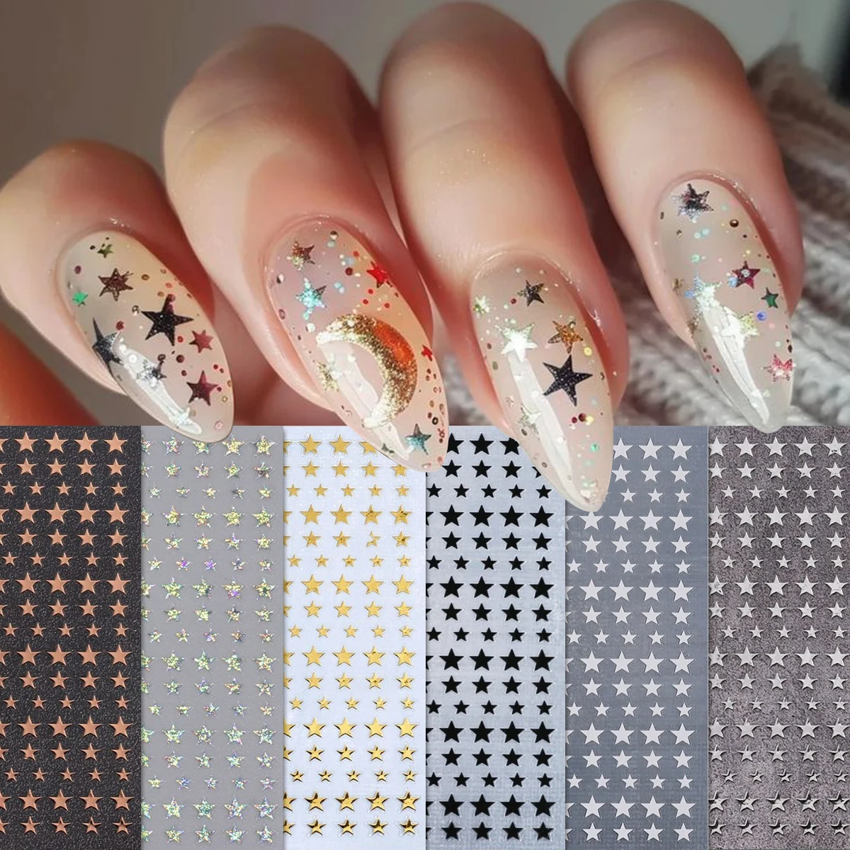 Böhmische Stern-Mond-Herz-Nagelaufkleber für Ramadan, einfach anzubringende Nagelaufkleber, DIY-Make-up für Festivals, Partys und Hochzeiten