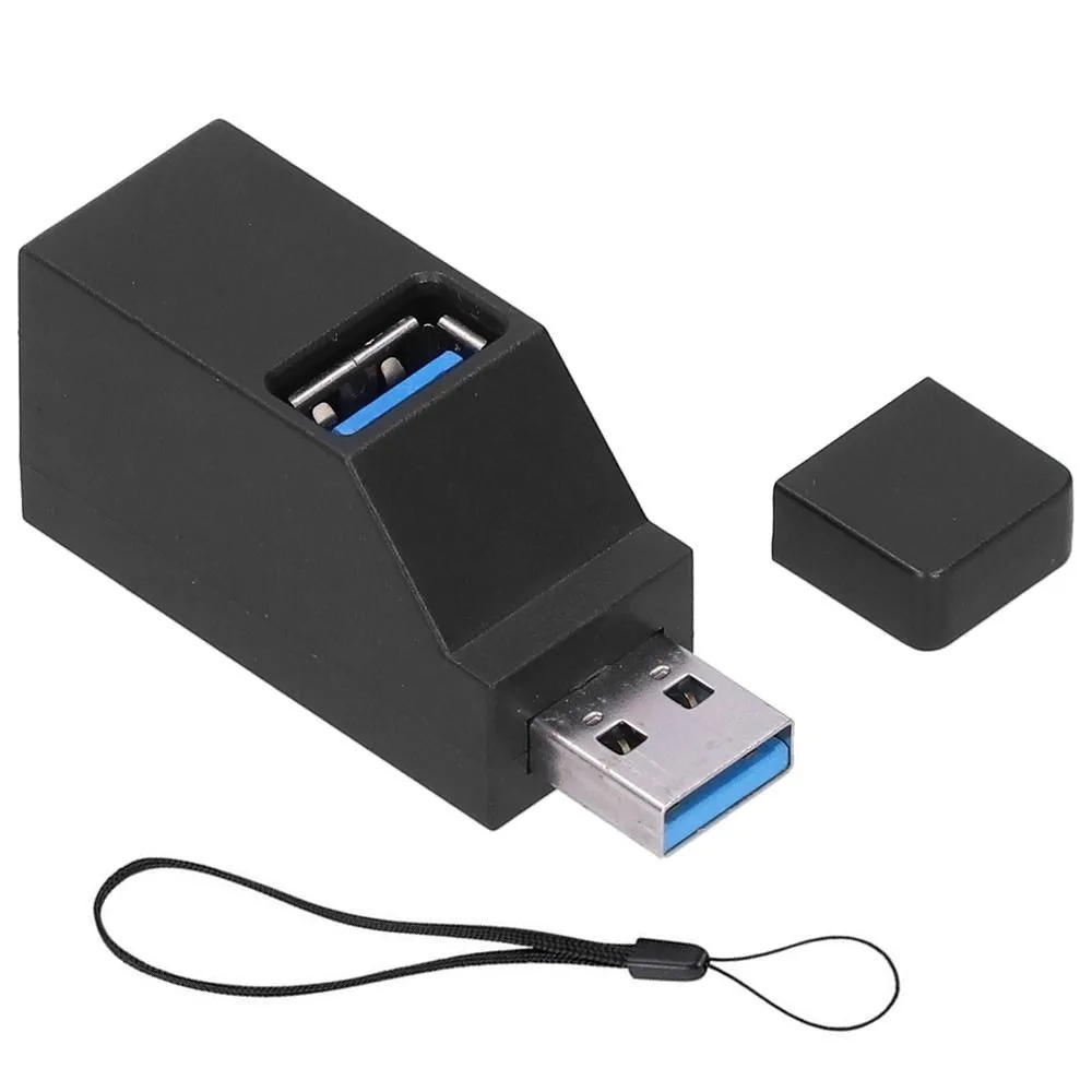 

1PCS Portable Plug and Play USB 3.0 Hub 3 Port With Lanyard USB Splitter High Speed Black USB Dock Office Travel