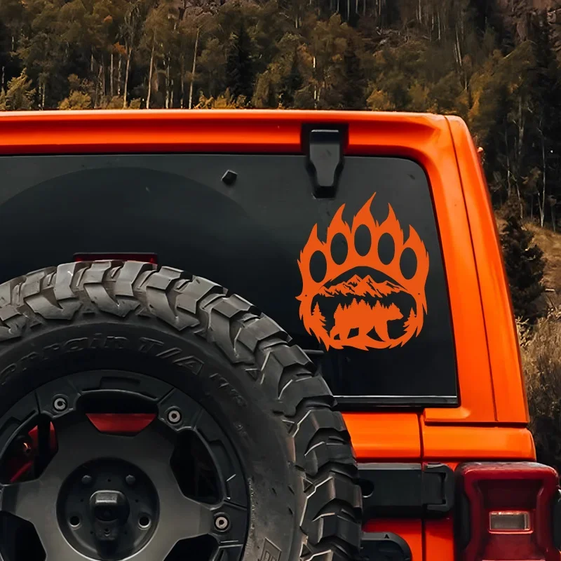 Bear Paw Mountain Off-Road Waterproof Vinyl Sticker, Wildlife Nature Style Decal for Car Exterior DIY Modification