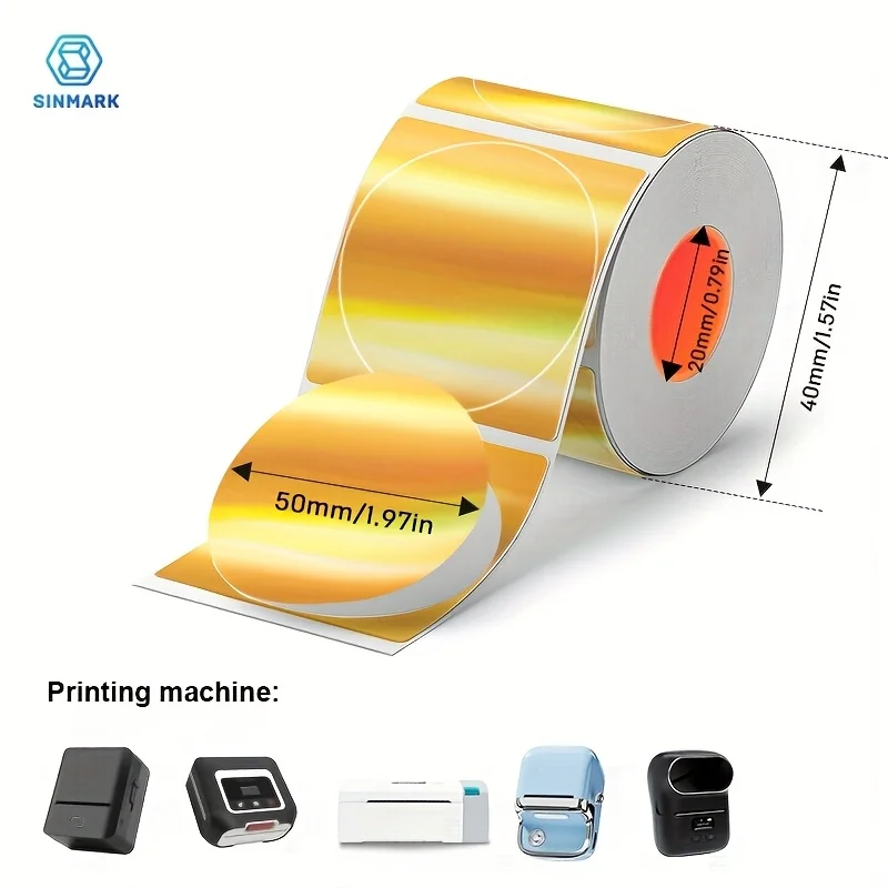 Round 50mm Thermal Labels Transparent Holographic Paper Optional, Self-adhesive Printable Sticker for Mini Label Printer