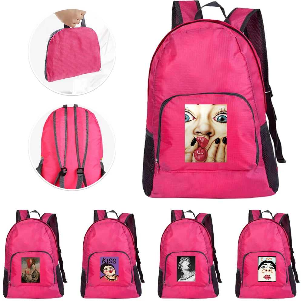 

Foldable Portable Backpack Funny Printing Series Large Capacity Lightweight Outdoor Climbing Bag Cycling Travel Knapsack