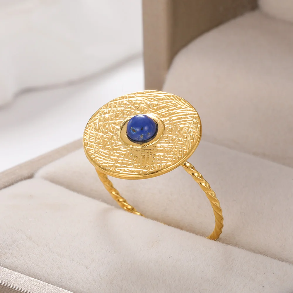 Adjustable Vintage Boho Blue Stone Stainless Steel Rings For Women Oval Fashion New Anillos Jewelry Wedding Gifts