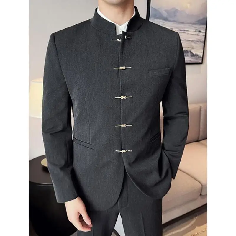 

Modern Stand Collar Men's irt Western Sle PU Leather ort Sve Printed Casual Busin Suit for Middle-Aged And ly