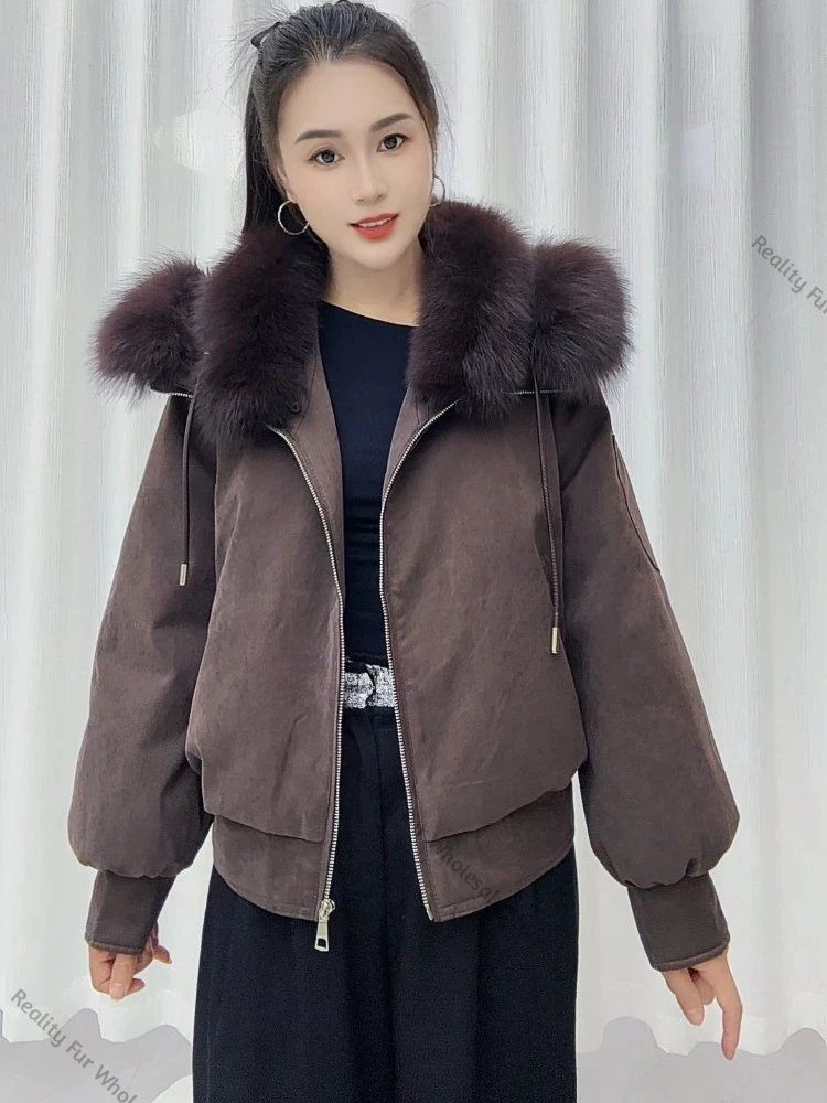 Women Oversized Natural Fox Fur Down Coat Ladies Winter Warm Outerwear Fashion Cold‑Weather Casual Seasonal Daily Wear Jacket