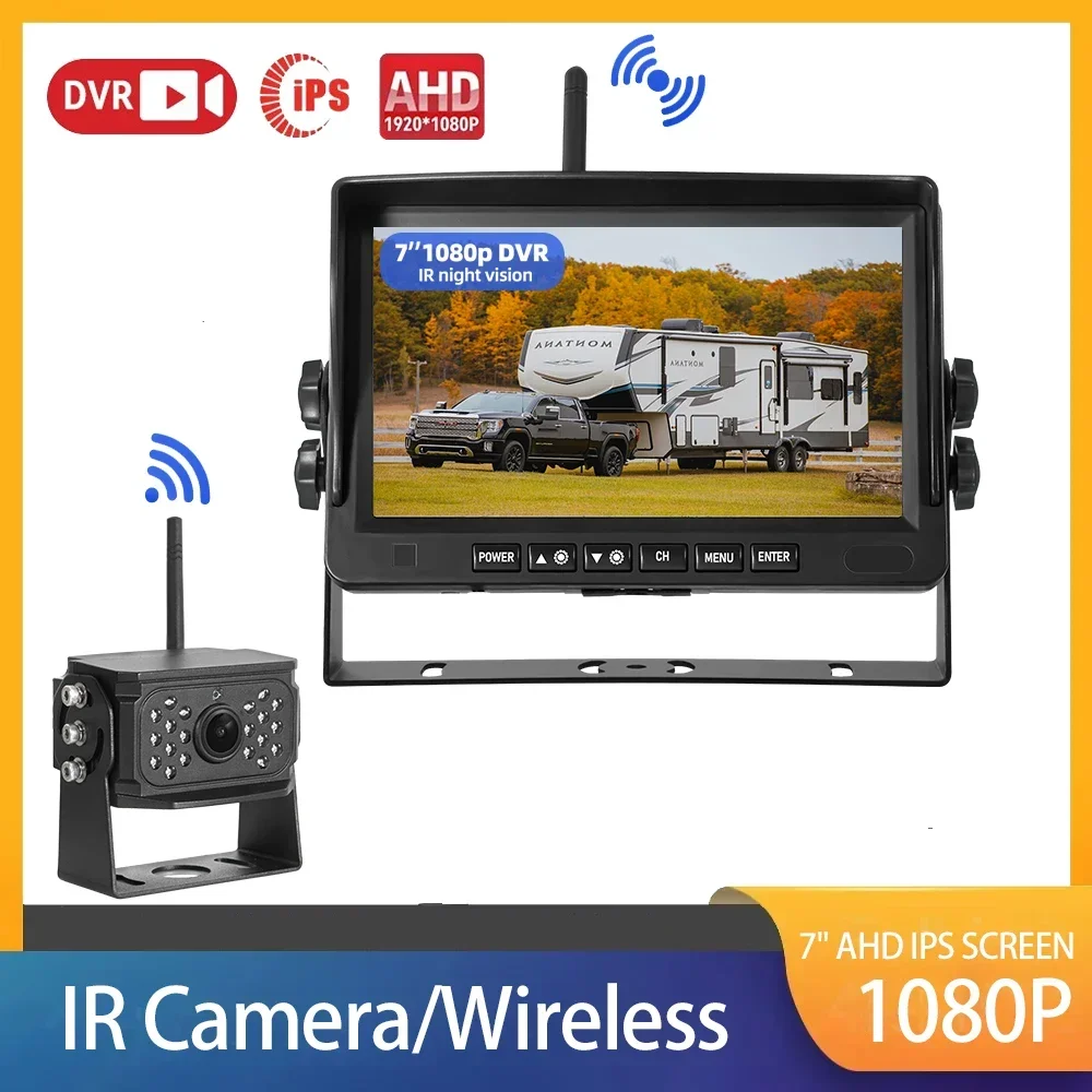 7'' Wireless 1080P Blind Spot Radar BSD Alarm Recorder Split Screen AHD DVR Monitor with 2 PCS IR Camera For Truck Bus Trailer