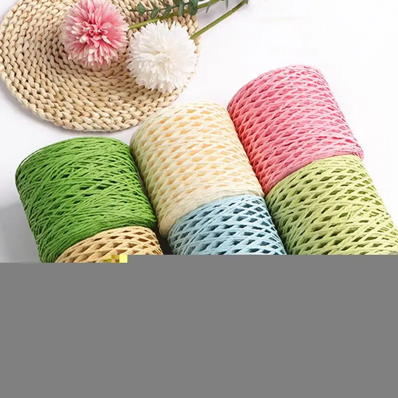 Raffia For Crafts Natural Raffia Yarn For Wrapping Knit Wire Natural Color Matte Texture Raffia Paper Ribbons For Hat DIY Decor