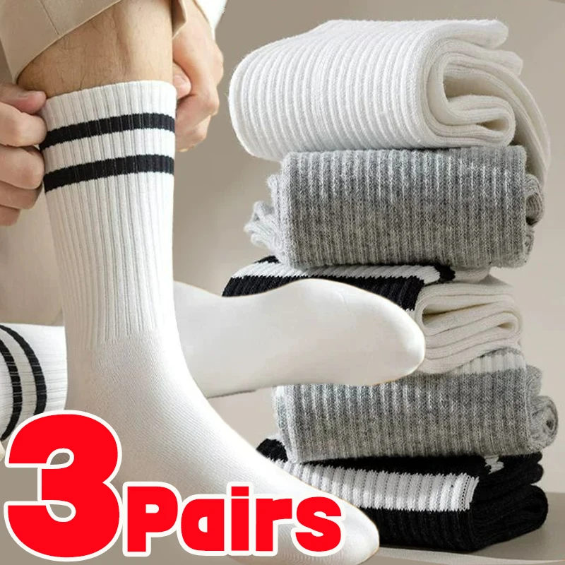 Fashion Solid Color Socks Black White Grey High-quality Socks Autumn Winter Simple Casual Sock Round Neck Striped Sockings