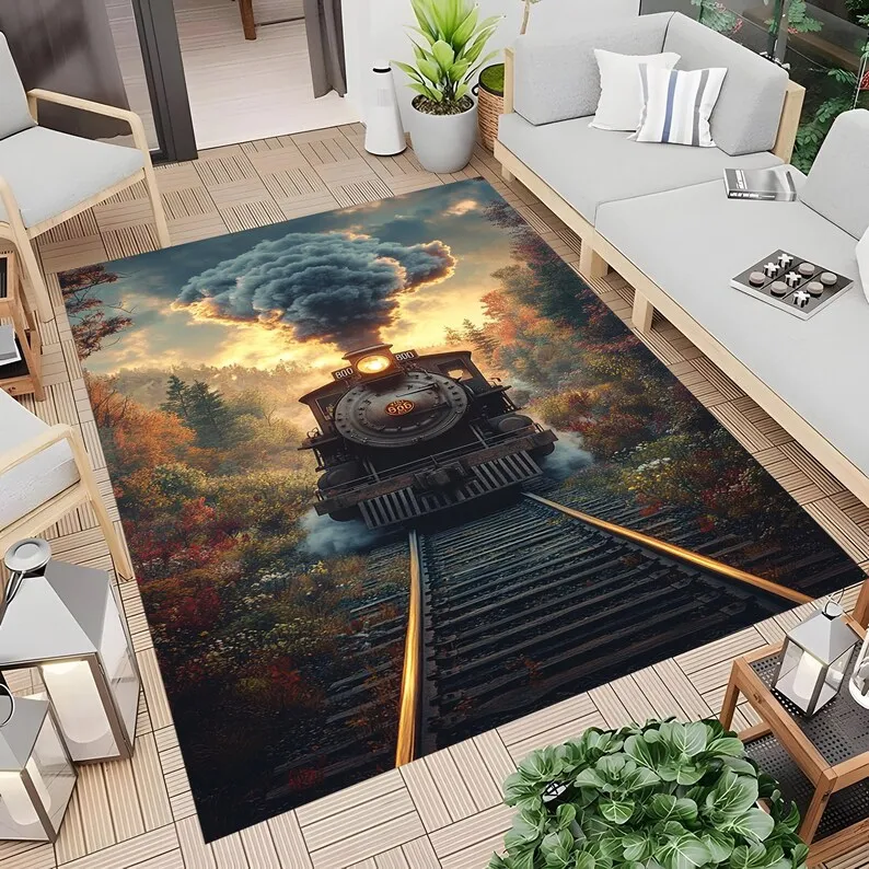 

Train Track Carpet Color Creative Train Road Rail Carpet Track Pattern Carpet Door Mat Children's Climbing Mat Decoration Rug