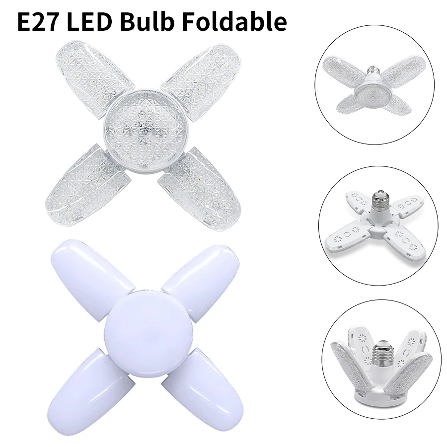 Foldable E27 LED Light Bulb AC 85-265V 220V Fan Shape LED Bulb Ceiling Light Lampada for Home Living Room Warehouse Garage