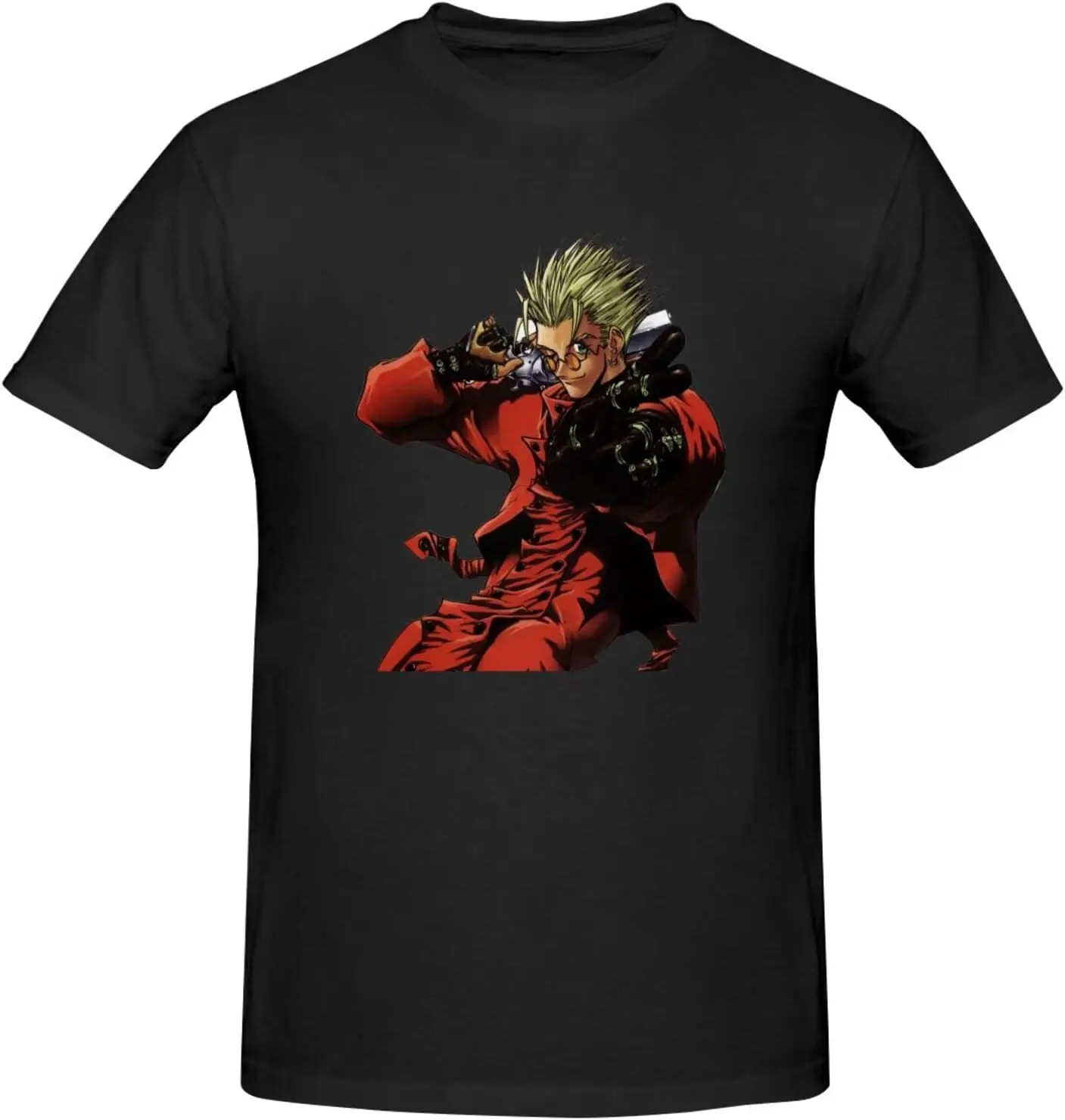 Trigun VASH The Stampede Men's T-Shirts Cotton Short Sleeve Crew Neck Fashion Graphic Print Tees Black