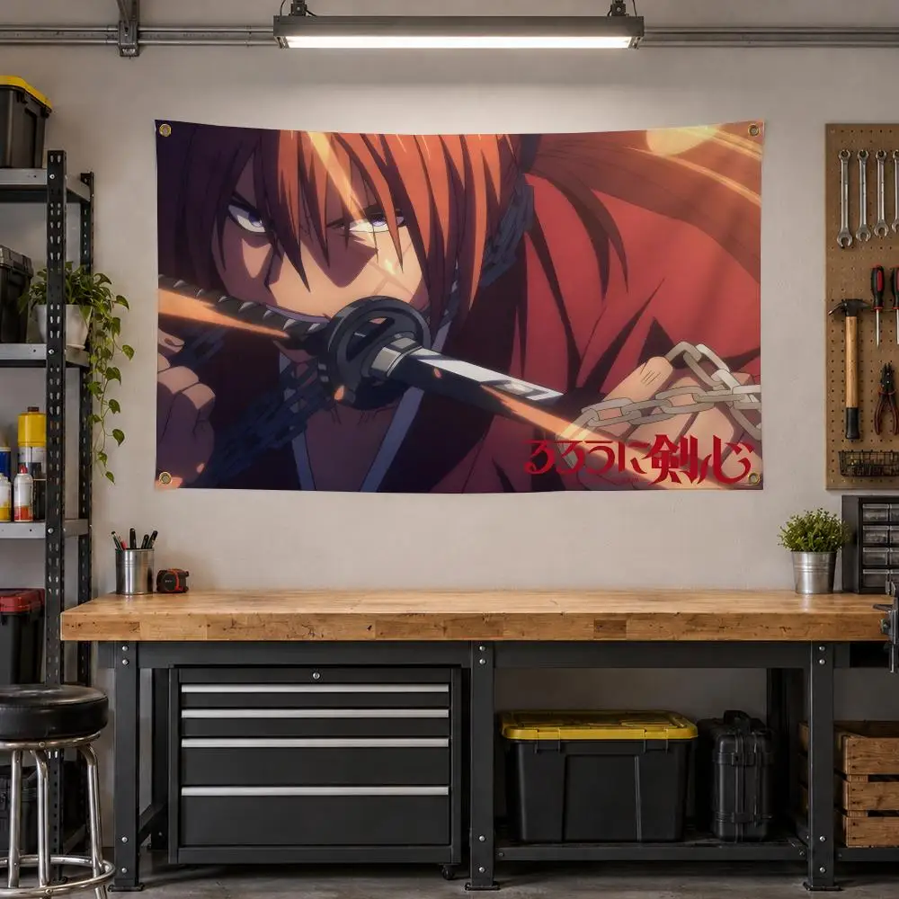 Anime Rurouni Kenshin Samurai Flags Personalized Banner Flag Room Dorm Camping Picnic Garage Bar Outdoor Wall Decor