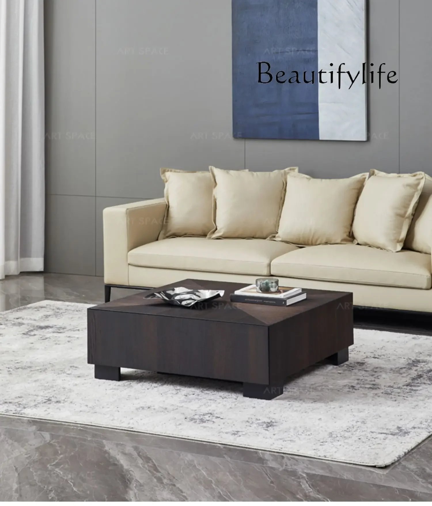 

muebles para hogar Italian Minimalistic Square Coffee Table Living Room Solid Wood Tea Table Household Light Luxury Villa Furnit