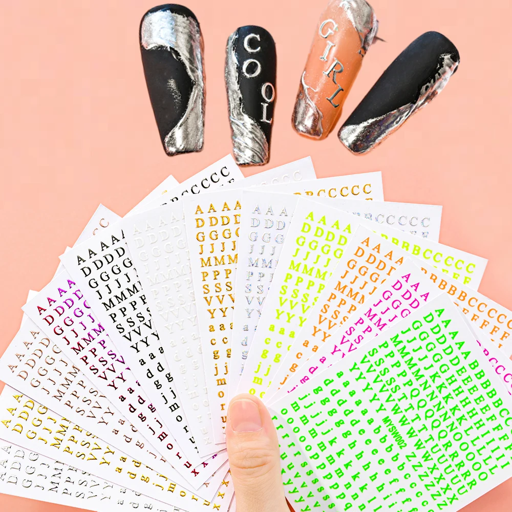Letters Nail Stickers Alphabet Nail Stickers Holographic Small Tiny Letter Nail Stickers 3D Colors Laser Letter Nail Art Decor