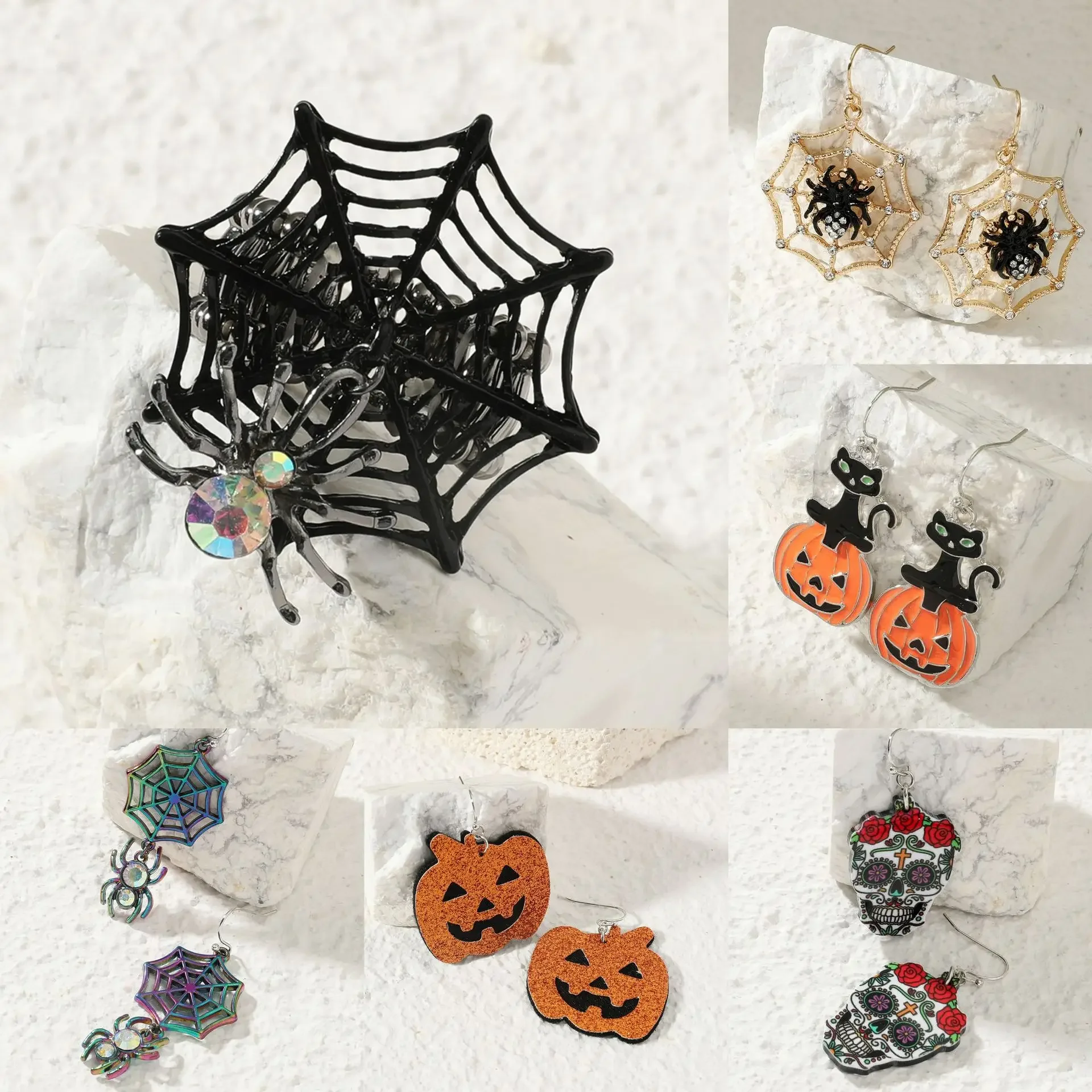 

Halloween Alloy Funny Fun Ghost Pumpkin Spider Earrings Rose Skull Ornament Earrings for Women