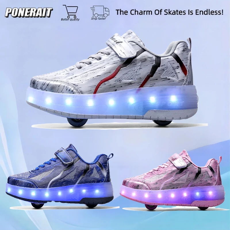 

New Cool 2-wheel Dual-use LED Luminous for Boys and Girls Beginners Roller Skates Students Outdoor Wheeled Sports Shoes Gifts