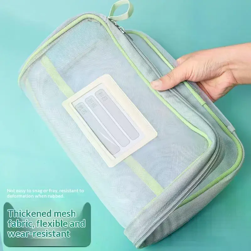 A4 Stationery Storage Bag Double-layer Mesh Zipper Bag Large Capacity Organizer Folders School Office Supplies Stationary Bag