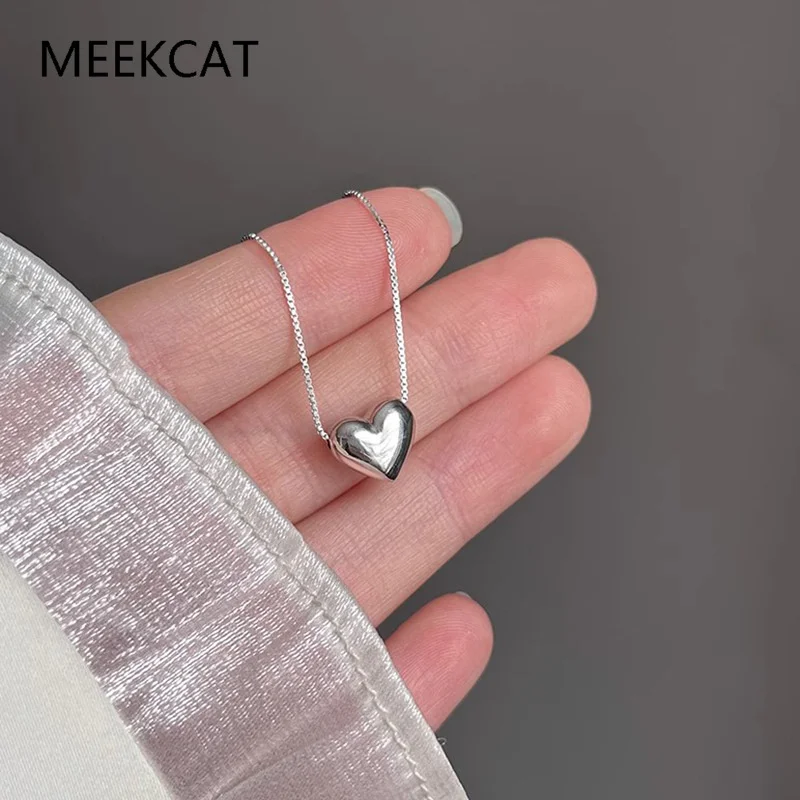 Real 925 Sterling Silver Heart Choker Necklace Colar de Prata For Fashion Women Classic Fine Jewelry Minimalist Accessories