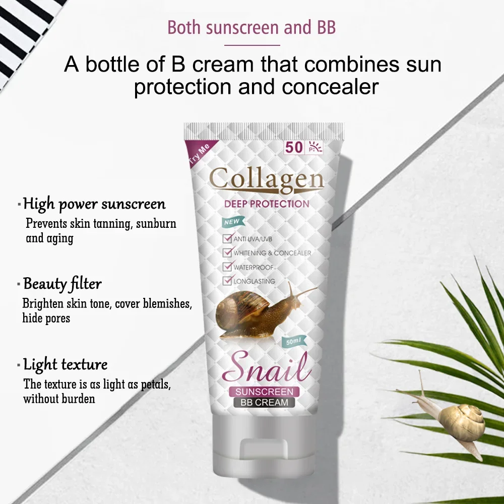 Snail Collagen Sunscreen BB Cream Refreshing Whitening Sun Cream Anti-Aging Moisturizing Long-lasting Skin Protective Sunblock