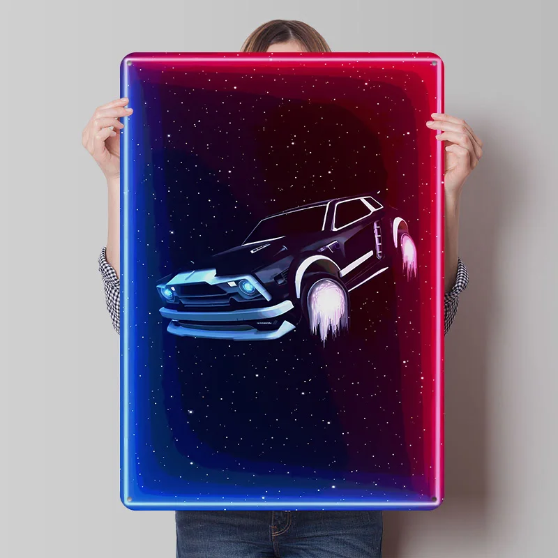Rocket League Car in Space Metal Poster Customized Wall Art Retro Vintage Tinplate Signs for Man Cave Luxury Home Decor Items