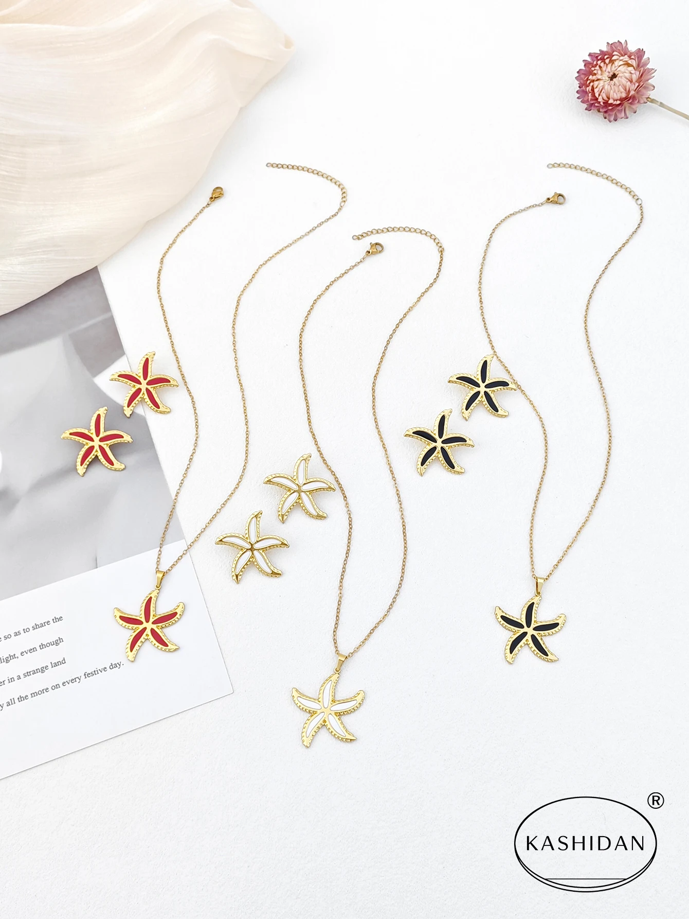 Trendy Gold Color Stainless Steel Jewelry Set Geometric Large Drip Oil Marine Heart Jewelry Set
