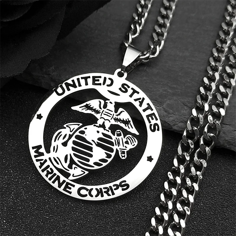 United States Marine Corps Medal Necklace Hollow Stainless Steel US Army Signet Pendant Necklaces Jewelry collier homme N6183S03