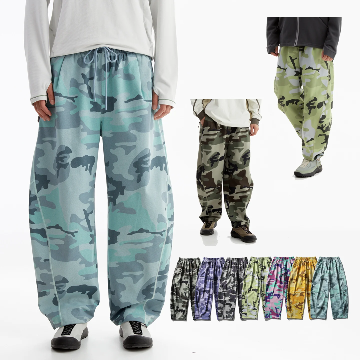 Unisex Camo Machete Knit Pants Outdoor Quick Dry UV Protection Antibacterial Anti-static 2 Ways Wear Hiking Trousers