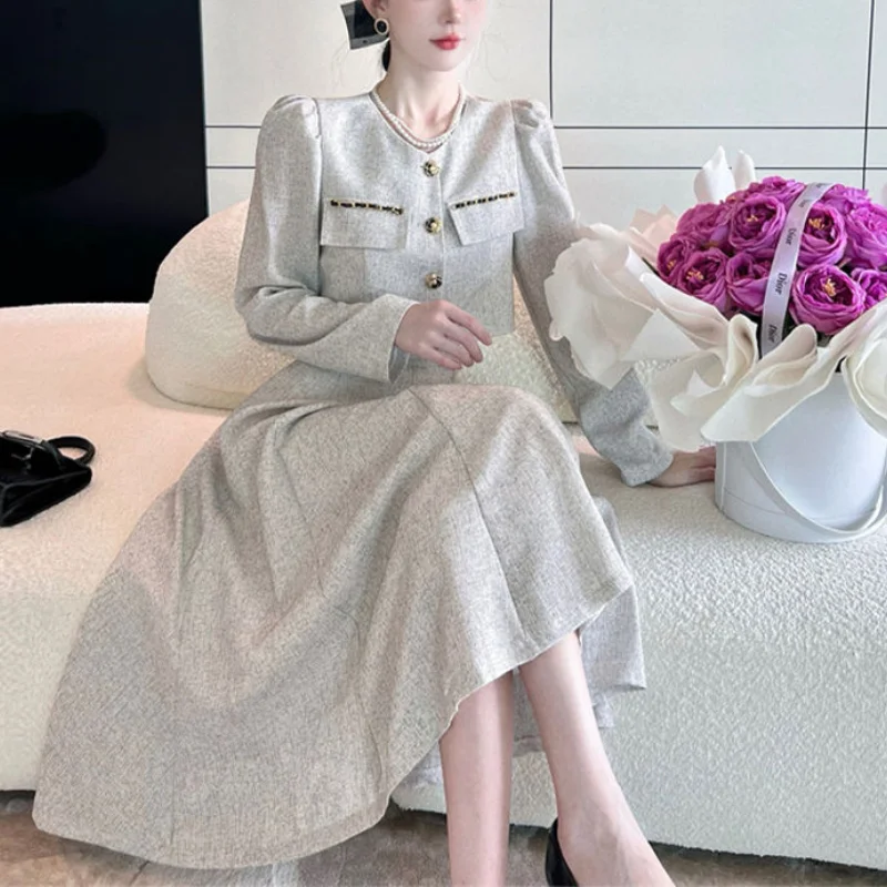 Women\'s Autumn New Leisure Suit Skirts Commuter Fashion Button Pocket Coat High Waist Half Skirt Long Sleeve 2-piece Skirt Set