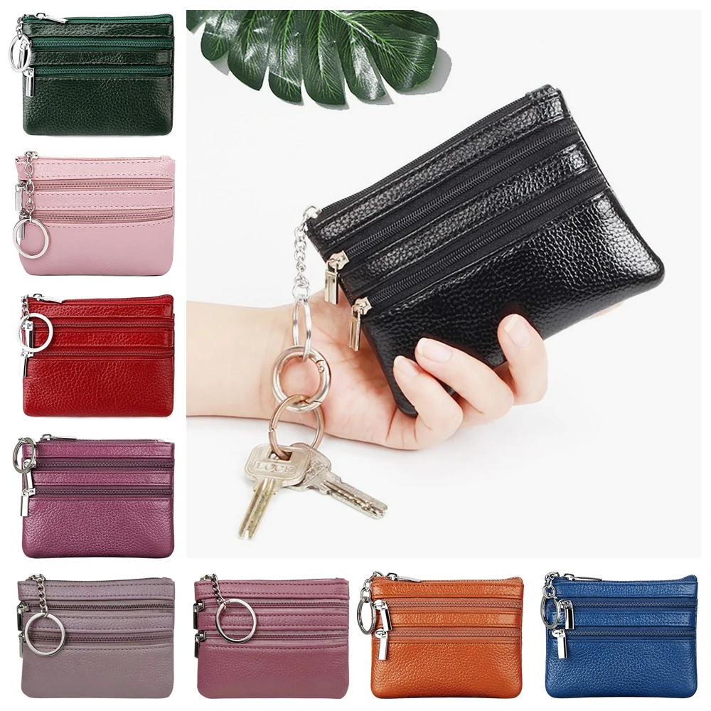 Portable PU Leather Money Coin Purse Wear-resistant Waterproof Credit Card Holoder Zipper with Key Ring Wallet Money Bag