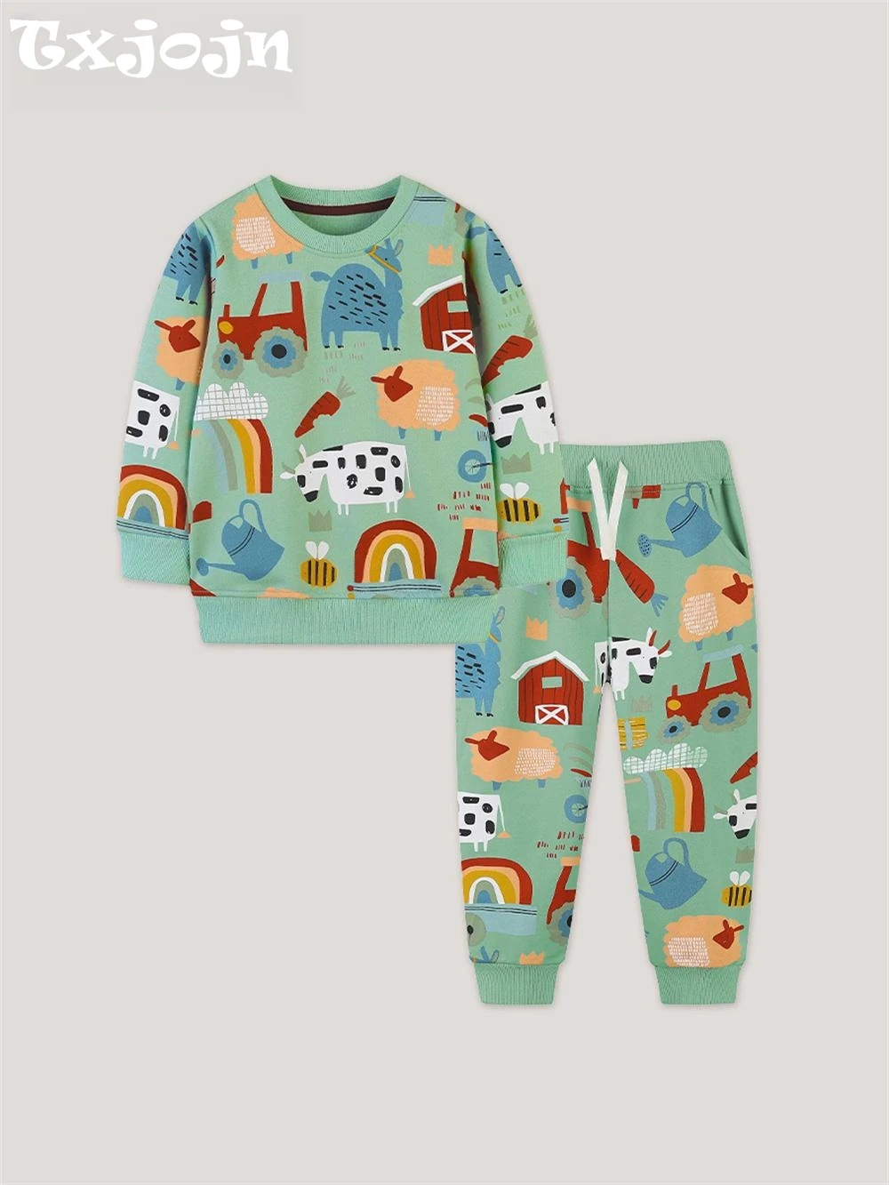 

Kids Colorful Animal Print Sweatshirts Pants 2-pack Outdoor Outfit For Play Soft Durable Children's Oversize Hoodie Holiday Wear