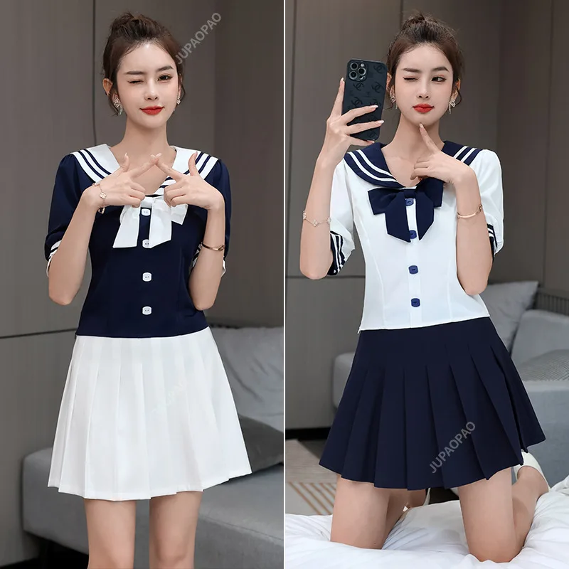 New Korean Academy Style Navy Neck Short Sleeve Slim Fit Dress Spicy Girl Cotton Splice Pure Desire Short Skirt Women Dresses