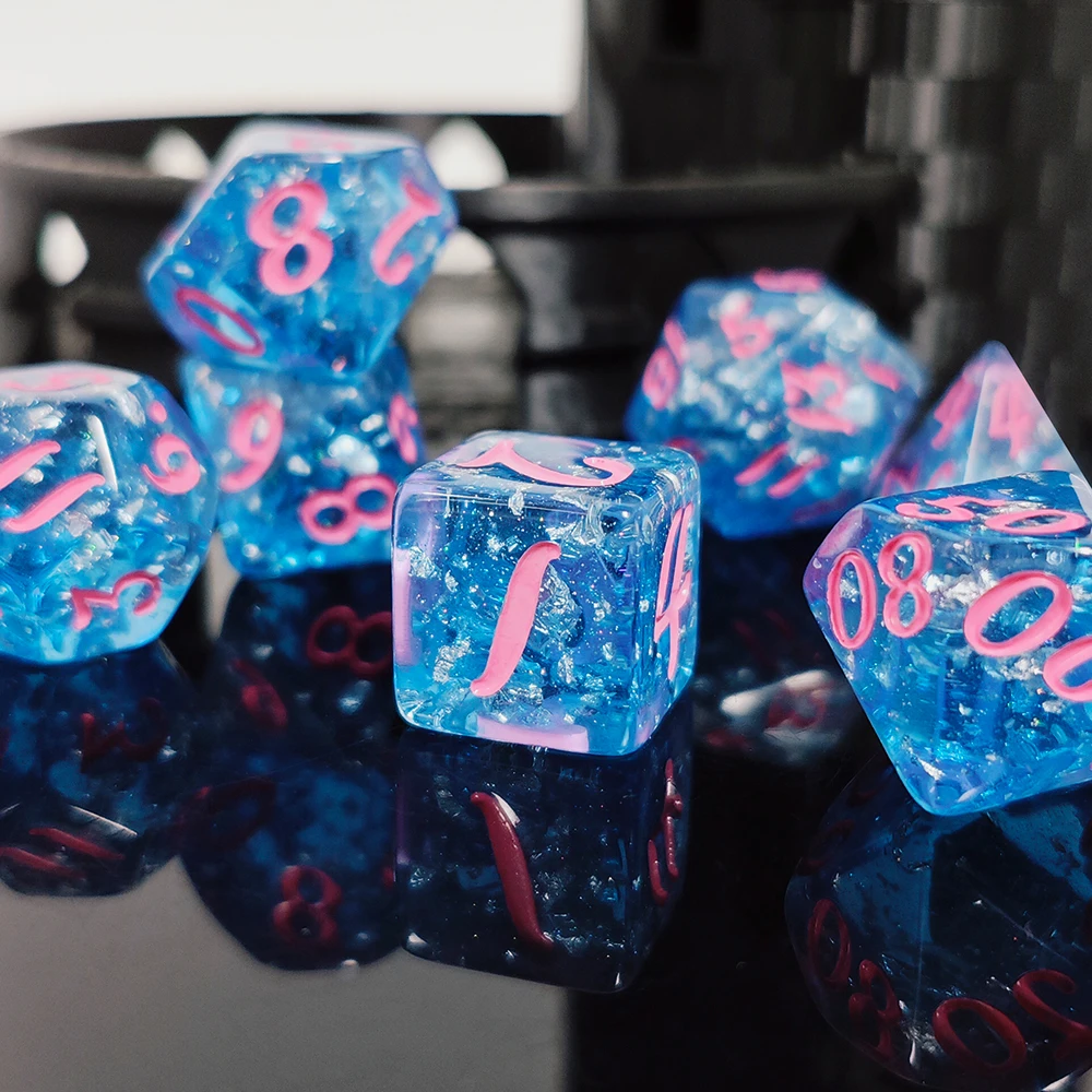 7Pcs/set Blue Color Resin Dice Set Popular Board Games for DND RPG Tabletop Games Dice Set Kids Toys Home Entertainment Dice Set