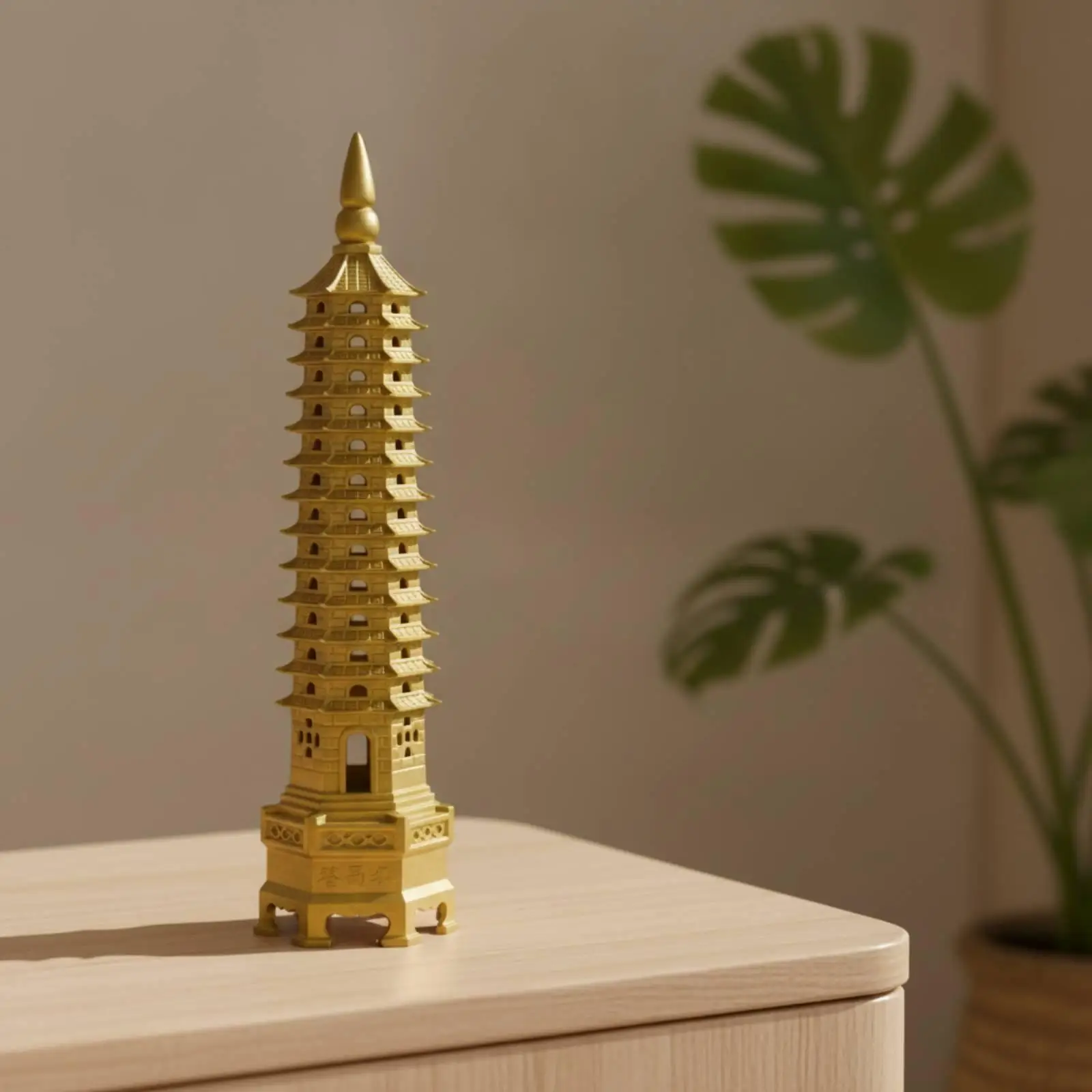 Intricate Copper Decorative Tower Scholar Pagoda with Pointed Finial for Office Shelf Home Library Display