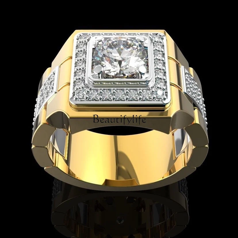 Simulation diamond men's European and American gold-plated two-color engagement ring