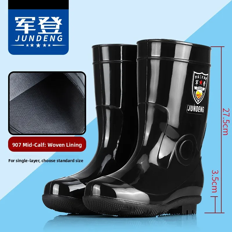 Extra Large Size Men's Rain Boots Fleece Lined Non-Slip Thick Bottomed Waterproof Rubber Boots for Military And Outdoor Use