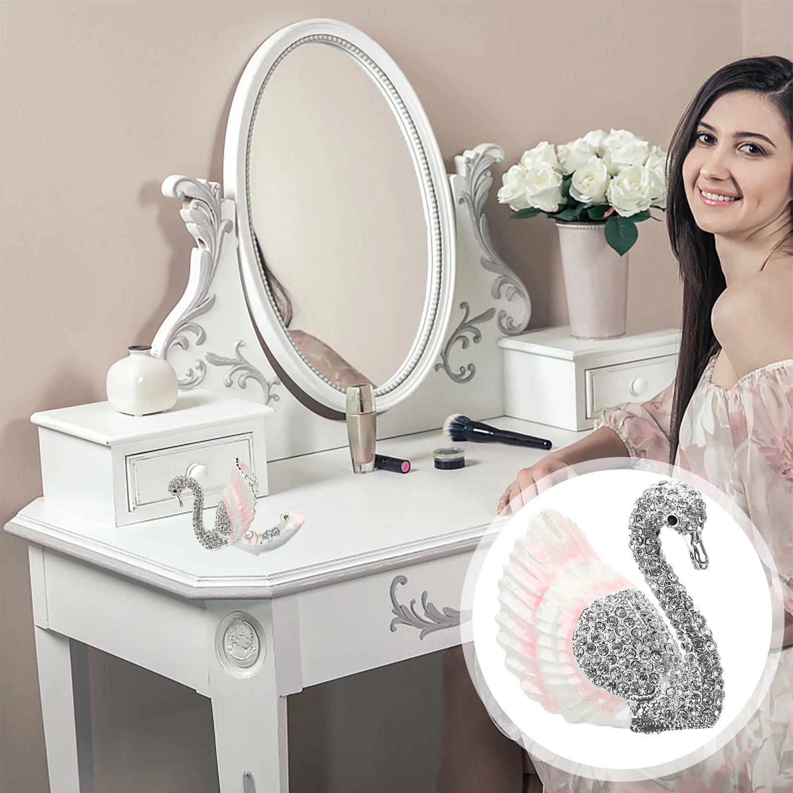 

Swan Jewelry Box Alloy Case Container Animal Organizer Dresser Ring Holder Miss