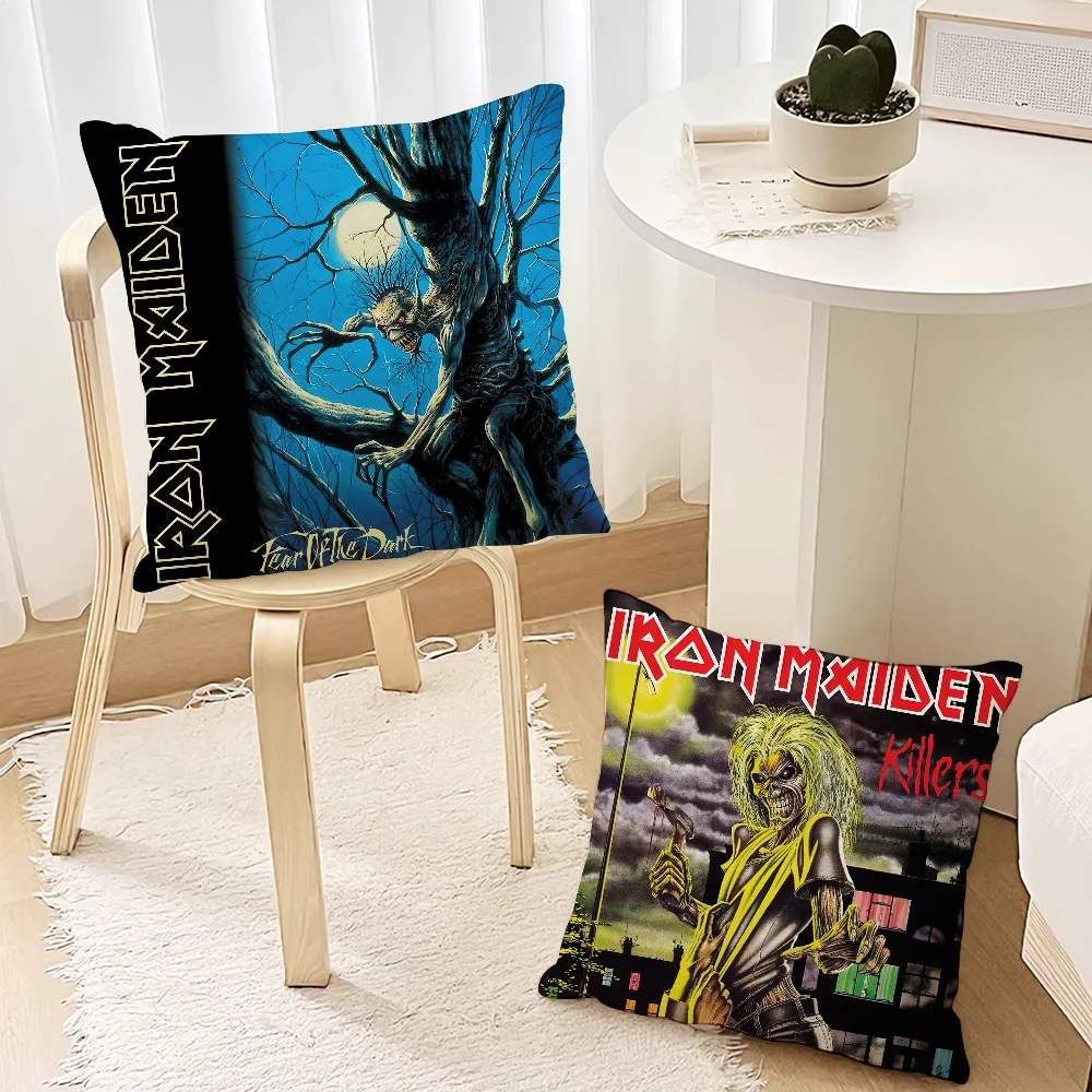 I-Iron Maidens Heavy Rock Band Pillow Case Living Room Accent Couch Back Support Square Lounge Restful Nap Companion ﻿