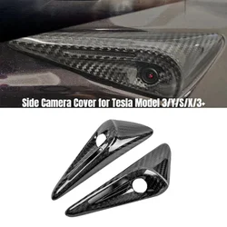 Side Camera Cover for Tesla Model 3/Y/3+ Highland 2021-2024 100% Real Carbon Fiber Sticker Leaf Board Car Accessories 3K240G