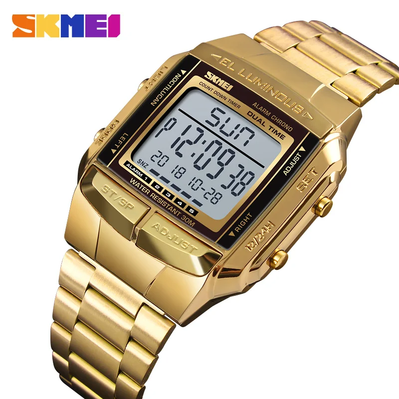 SKMEI 1381 Outdoor Relogio Masculino Sports Watch Men Digital Alarm Clock Countdown Watch Large Dial Glass Mirror Clock Fashion