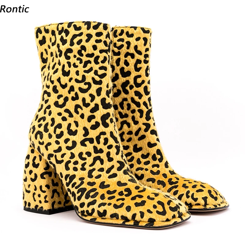 

Rontic 2022 Fashion Women Winter Ankle Boots Unisex Shoes Block Heels Square Toe Fabulous Leopard Party Shoes US Size 4-10.5