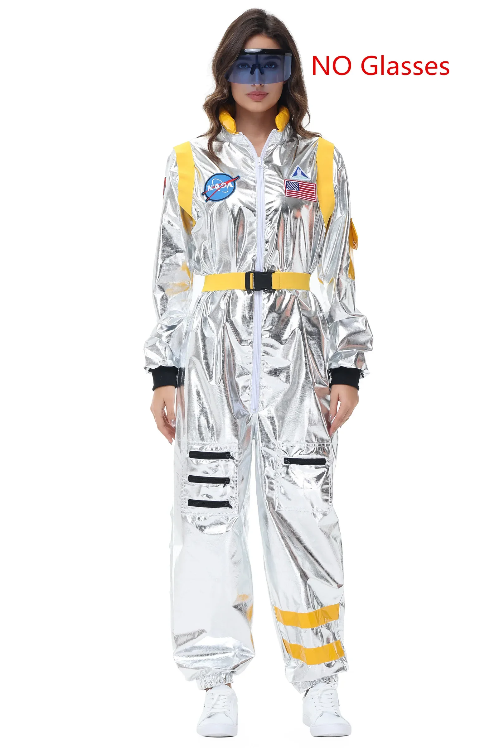 Volwassen zilveren astronaut kostuum mannen vrouwen ruimtevaarder pak ruimte jumpsuit halloween cosplay party dress up